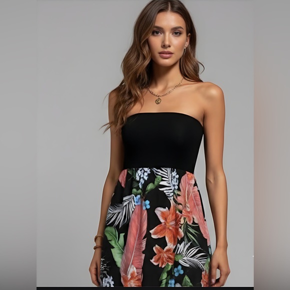 Boho Floral Print Tulip Hem Tube Dress - Picture 5 of 11